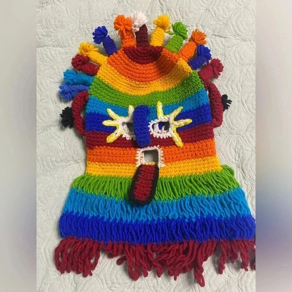 Handmade Aya Huma Diablo Huma Ancient Inca Mask Ecuador Inti Raymi Rainbow - Picture 1 of 2
